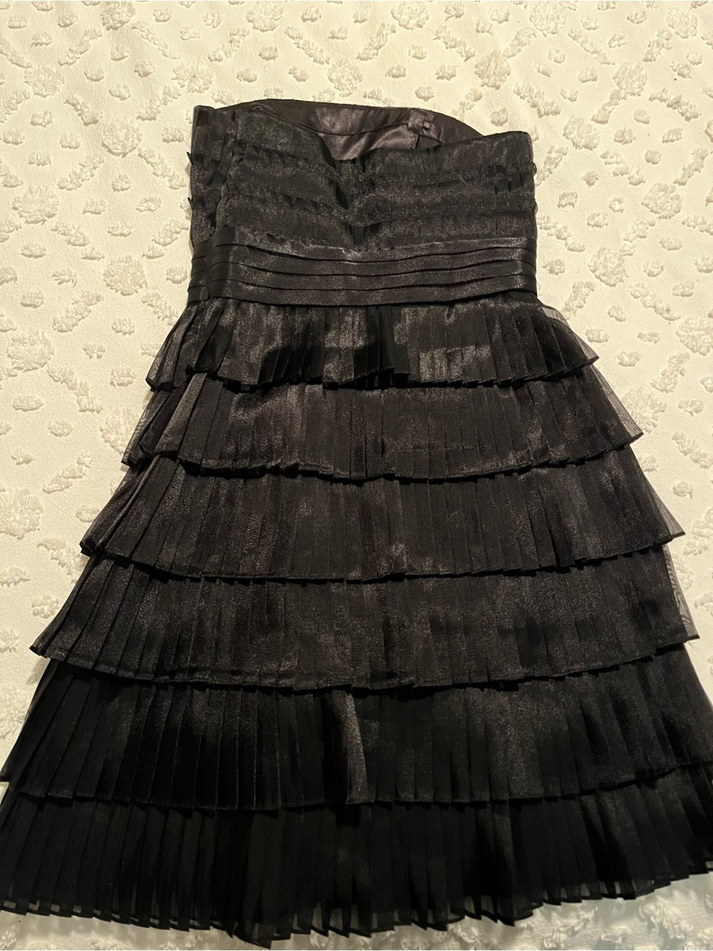 White House Black Market Black Strapless Tiered Ruffle Dress
